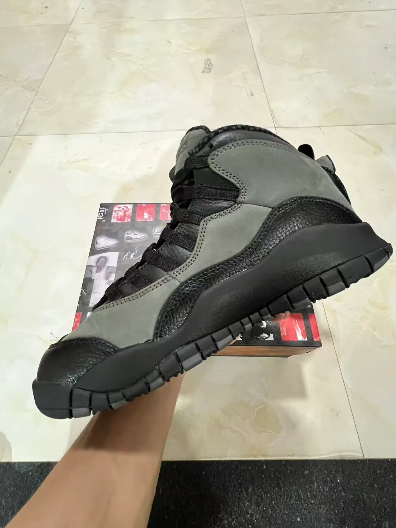 Air Jordan Gray Black High-Top Layered Suede And Pebbled Leather Basketball Shoes 5