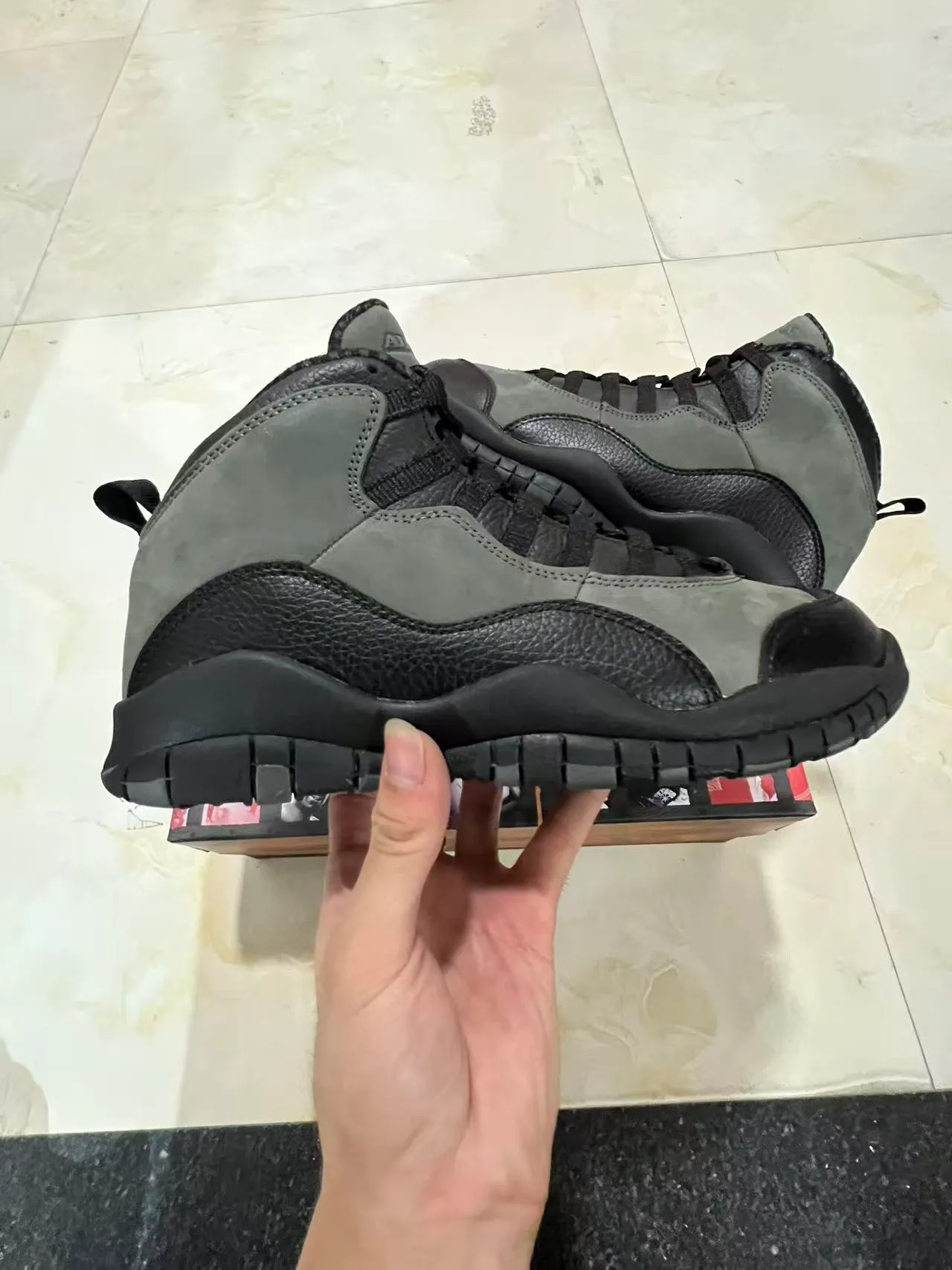 Air Jordan Gray Black High-Top Layered Suede And Pebbled Leather Basketball Shoes 7