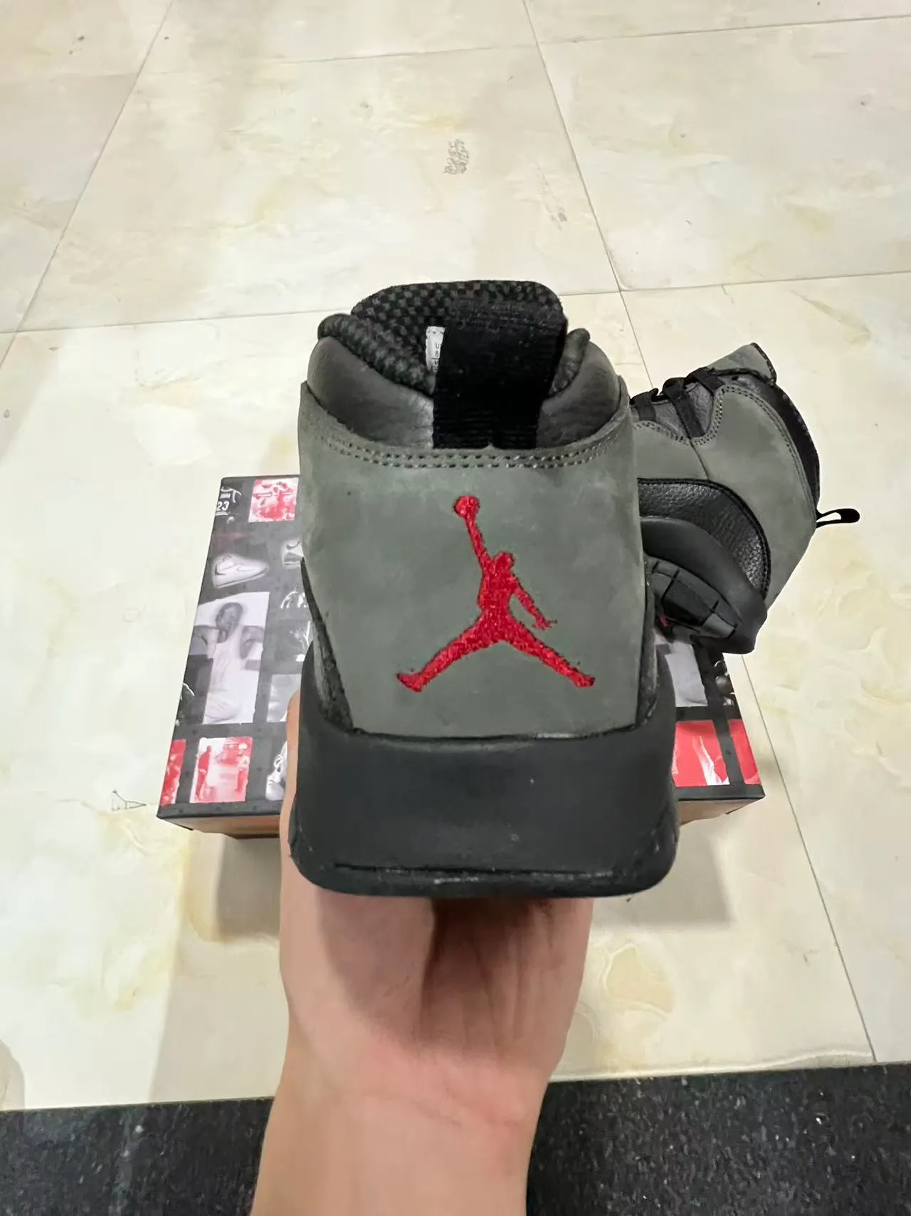 Air Jordan Gray Black High-Top Layered Suede And Pebbled Leather Basketball Shoes 8