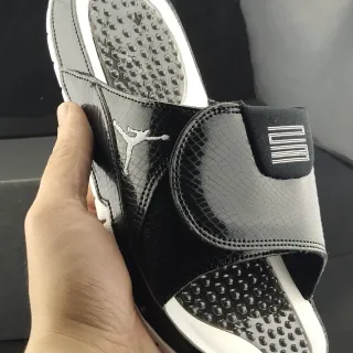 Air Jordan Slide Black Glossy Snakeskin Textured Strap Slipper
