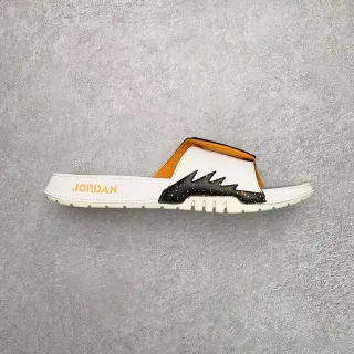 Air Jordan White Orange Leather-Like Upper Contrast Strap Slippers
