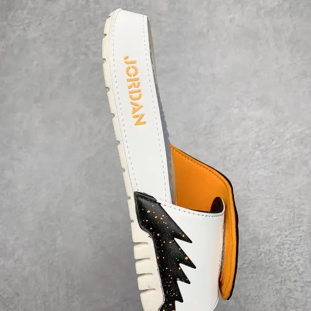 Air Jordan White Orange Leather-Like Upper Contrast Strap Slippers 2