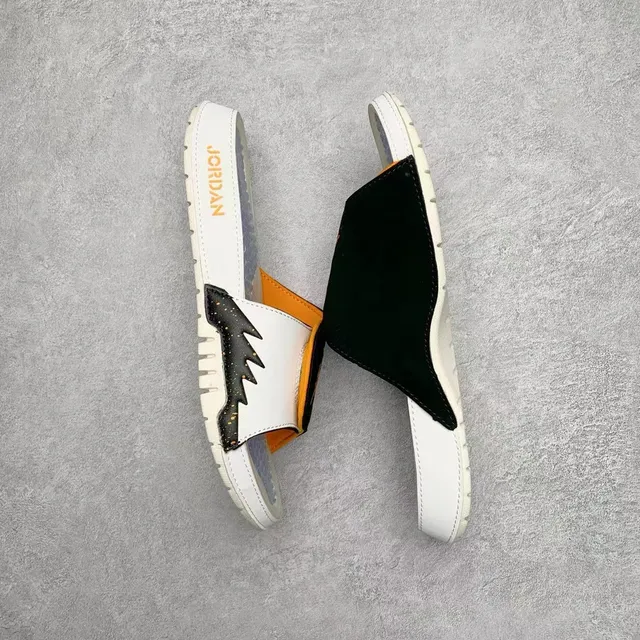 Air Jordan White Orange Leather-Like Upper Contrast Strap Slippers 4