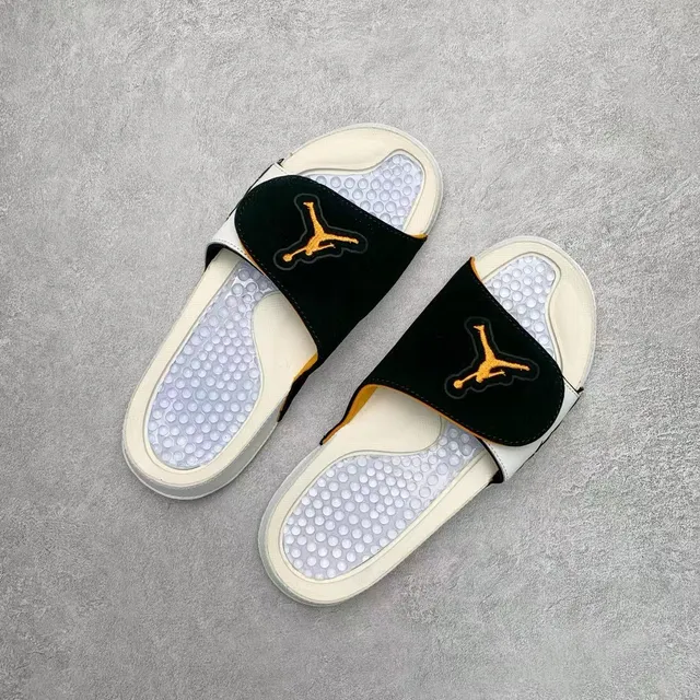 Air Jordan White Orange Leather-Like Upper Contrast Strap Slippers 5