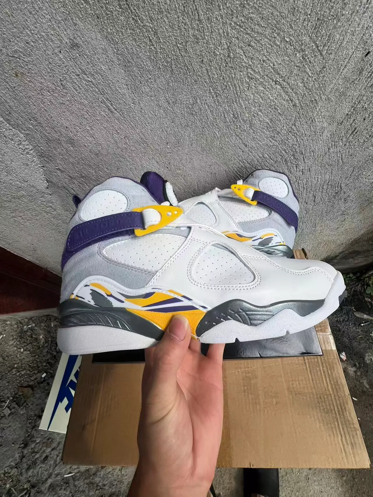 Air Jordan White Purple High-Top Dual-Strap Closure Basketball Shoes 7