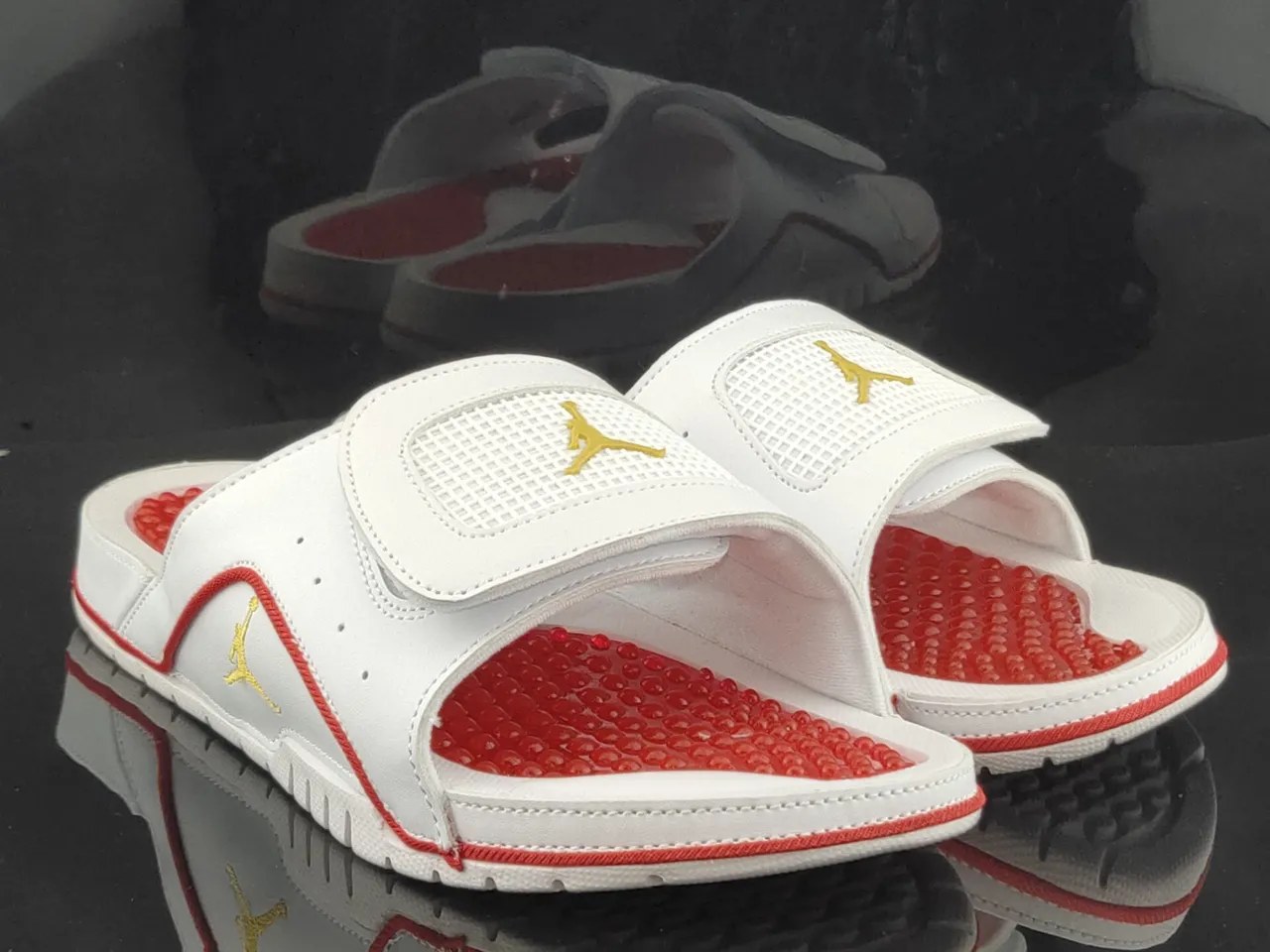 Air Jordan White Red Leather Upper Translucent Gel Footbed Slippers 4