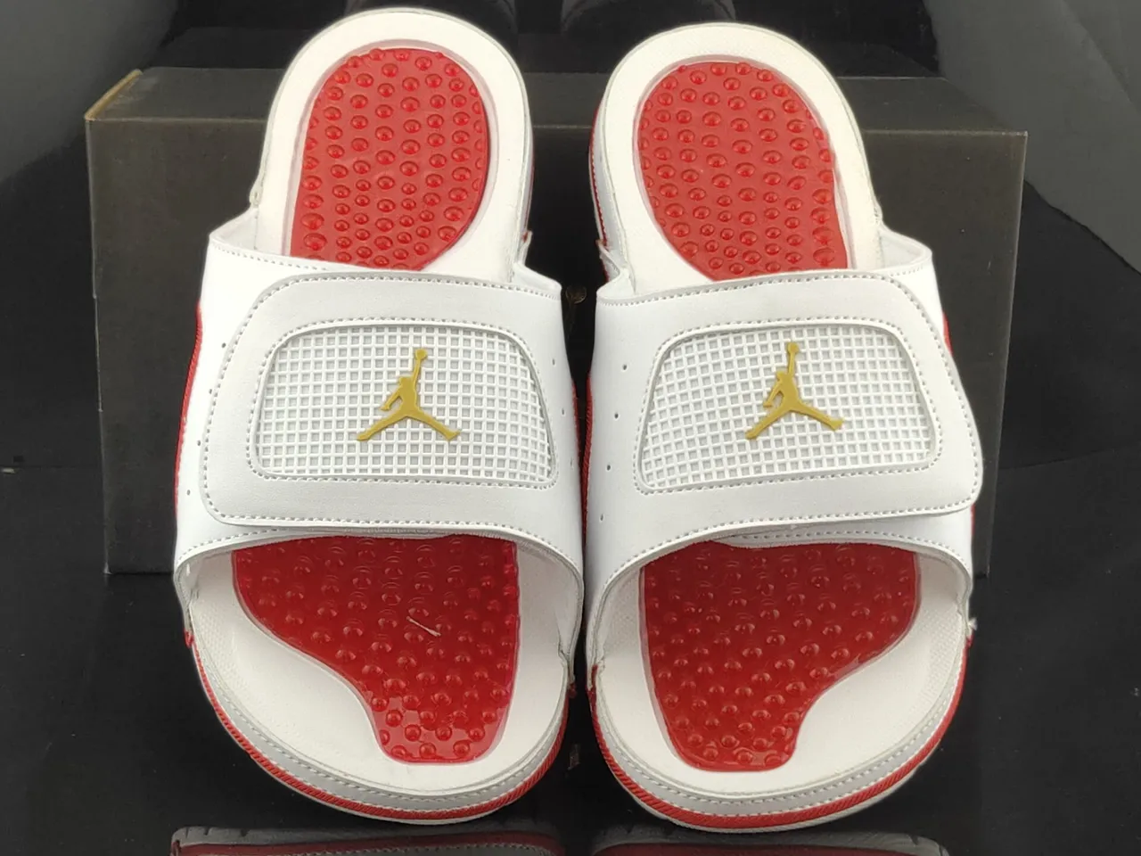 Air Jordan White Red Leather Upper Translucent Gel Footbed Slippers 5