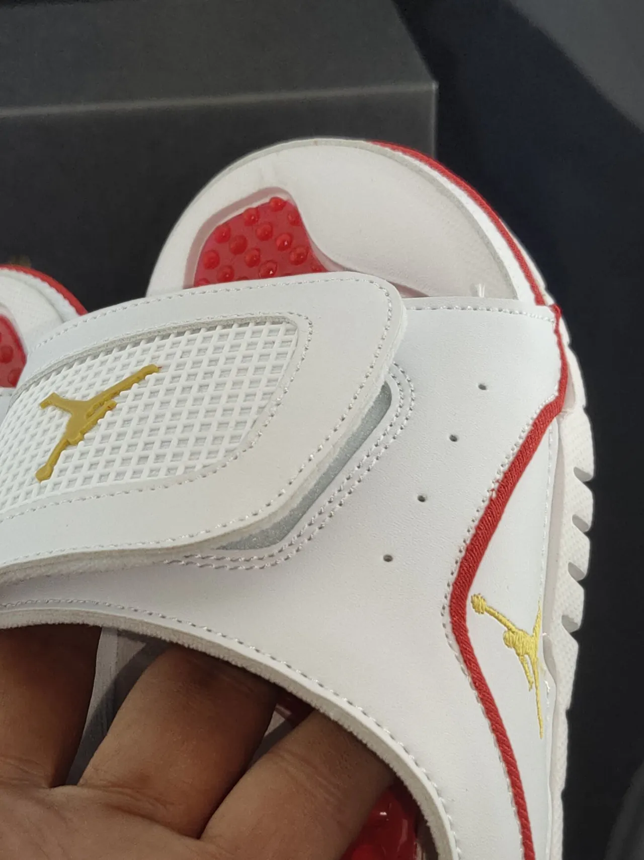 Air Jordan White Red Leather Upper Translucent Gel Footbed Slippers 6