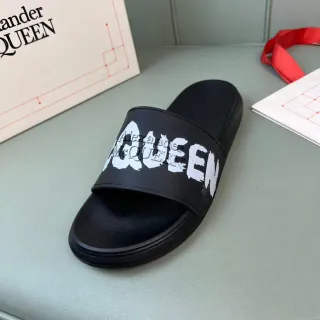 Alexander McQueen Black White Logo-Print Strap Molded Rubber Sole Slippers