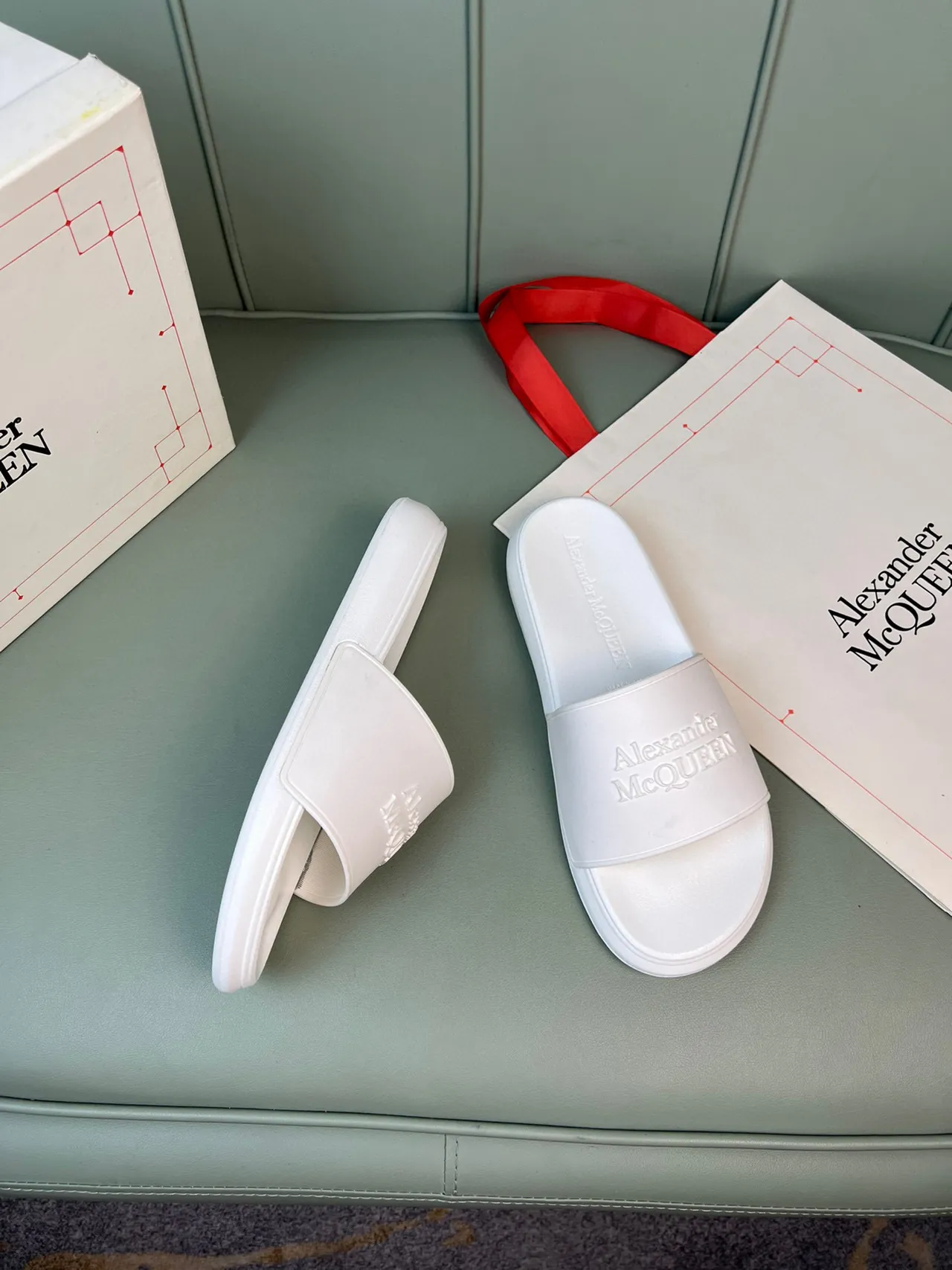Alexander McQueen Embossed Logo White Slipper 5