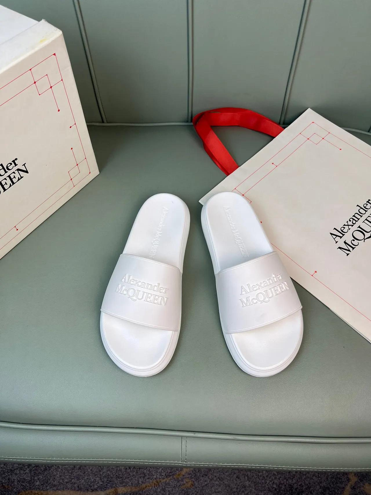 Alexander McQueen Embossed Logo White Slipper 9