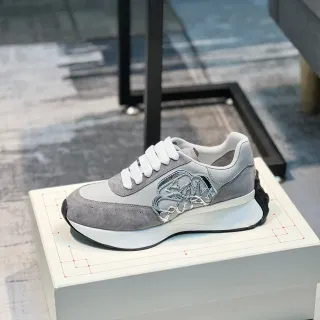 Alexander McQueen Oversized Sneaker Gray Suede Metallic Logo Lifestyle Sneakers