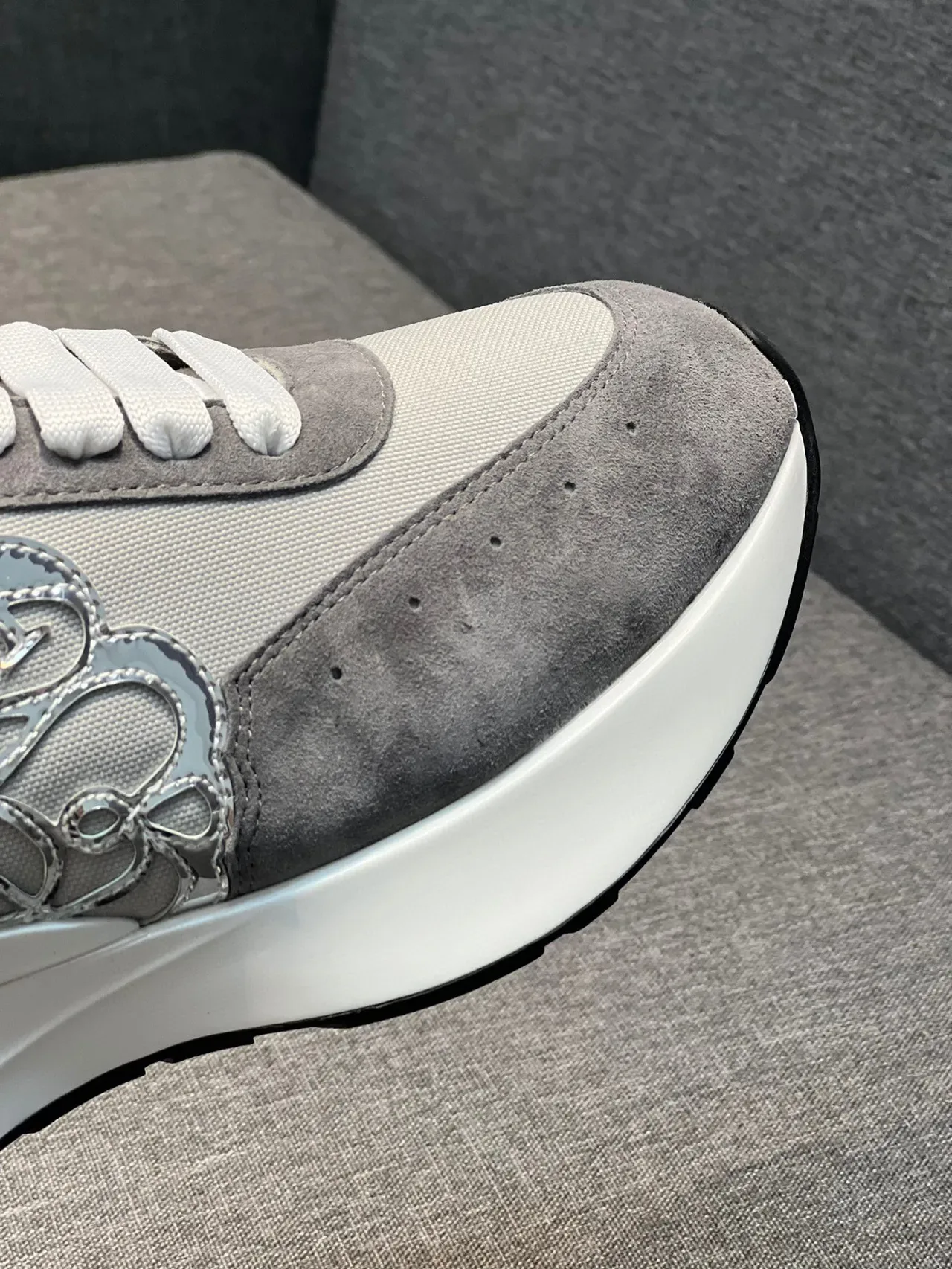 Alexander McQueen Oversized Sneaker Gray Suede Metallic Logo Lifestyle Sneakers 4