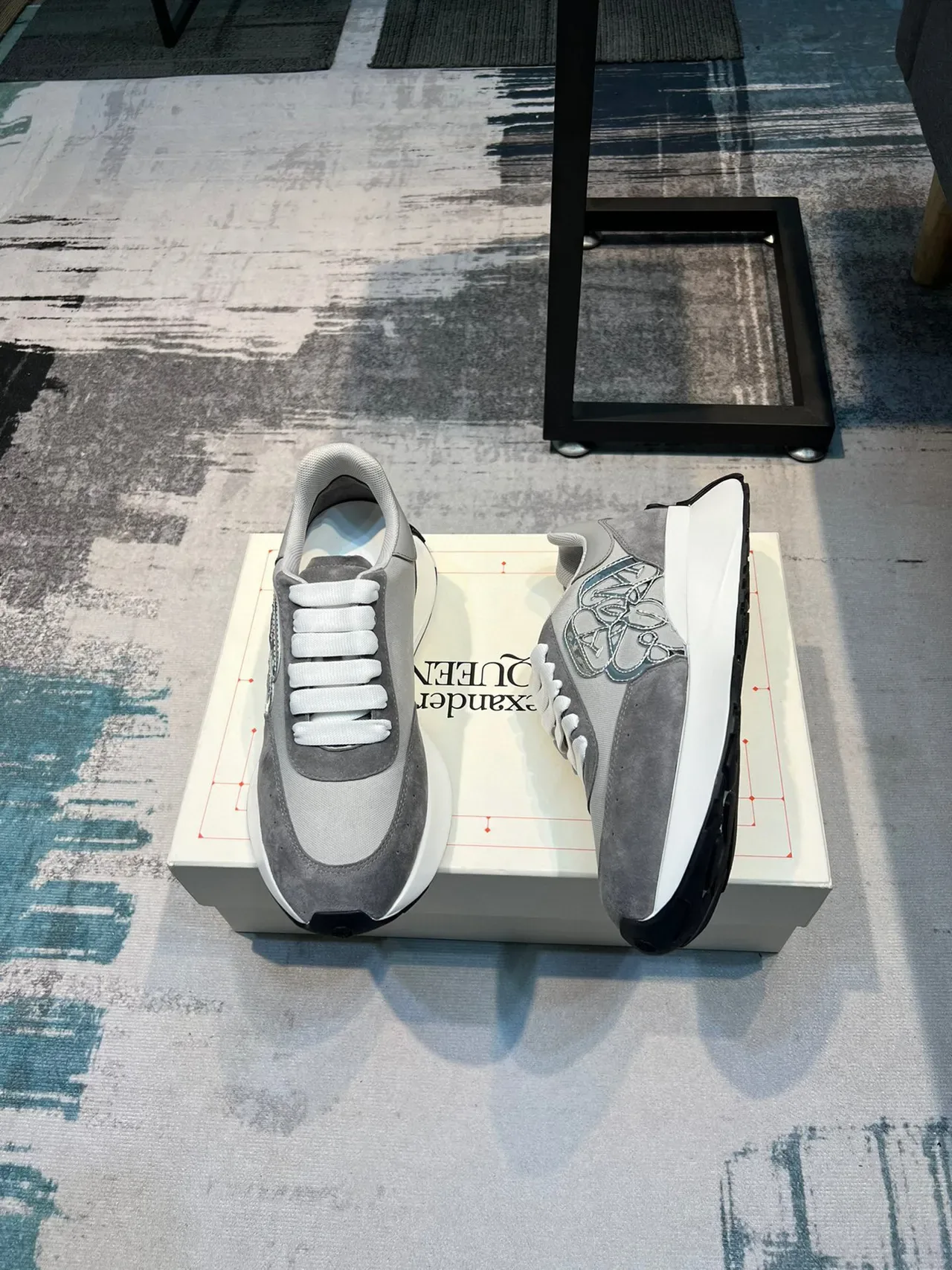 Alexander McQueen Oversized Sneaker Gray Suede Metallic Logo Lifestyle Sneakers 5
