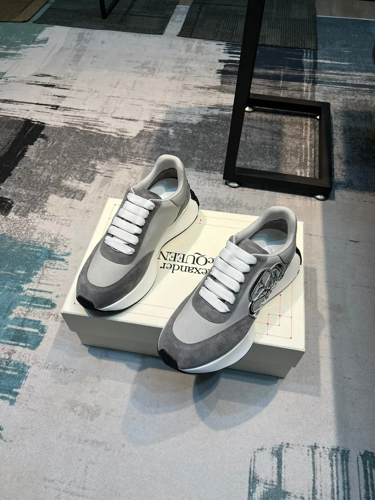 Alexander McQueen Oversized Sneaker Gray Suede Metallic Logo Lifestyle Sneakers 6
