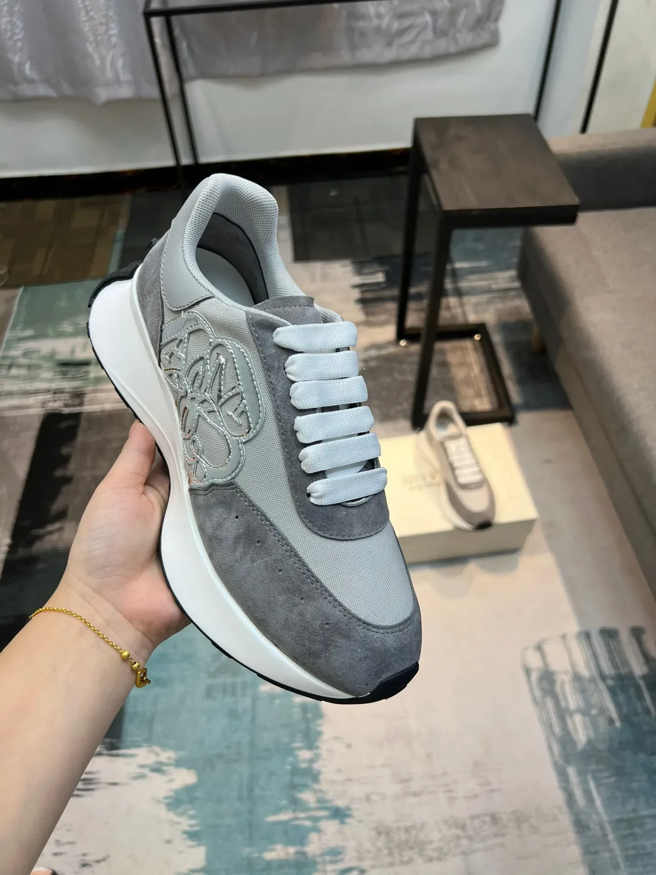 Alexander McQueen Oversized Sneaker Gray Suede Metallic Logo Lifestyle Sneakers 7
