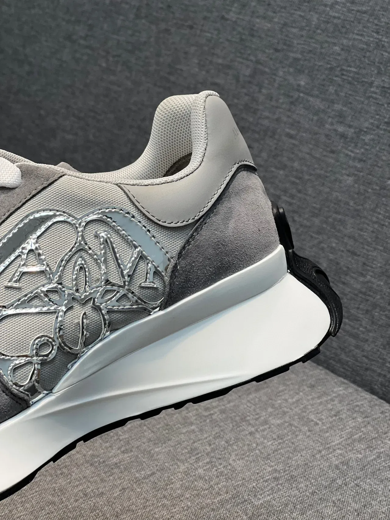 Alexander McQueen Oversized Sneaker Gray Suede Metallic Logo Lifestyle Sneakers 9