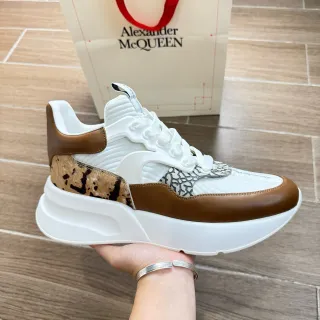 Alexander McQueen Oversized Sneaker White Brown Cowhide Animal-Print Chunky Sneakers