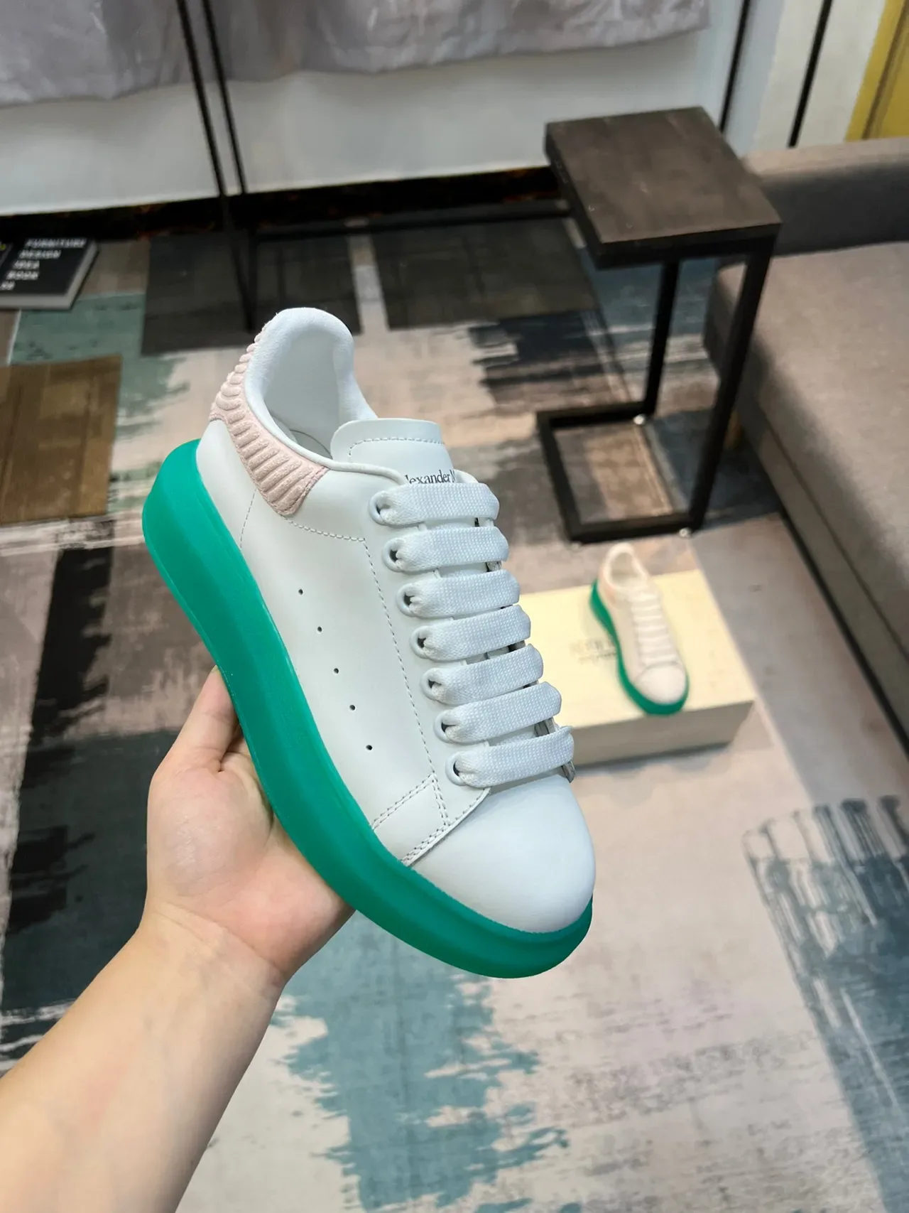 Alexander McQueen Oversized Sneaker White Green Platform Lifestyle Sneakers 6