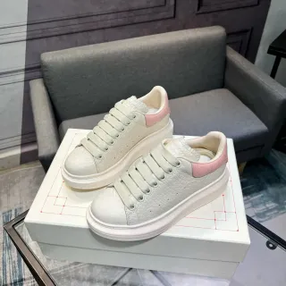 Alexander McQueen Oversized Sneaker White Pink Platform Croc-Embossed Leather Lifestyle Sneakers