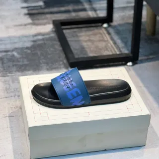 Alexander McQueen Slide Black and Blue Graphic Strap Slippers