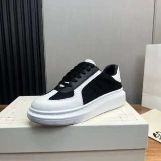 Alexander McQueen White Black Oversized Platform Sole Mixed Mesh And Leather Upper Chunky Sneakers