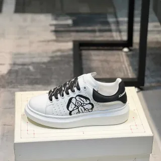 Alexander McQueen White Black Oversized Platform Sole Perforated Leather Upper Lifestyle Sneakers