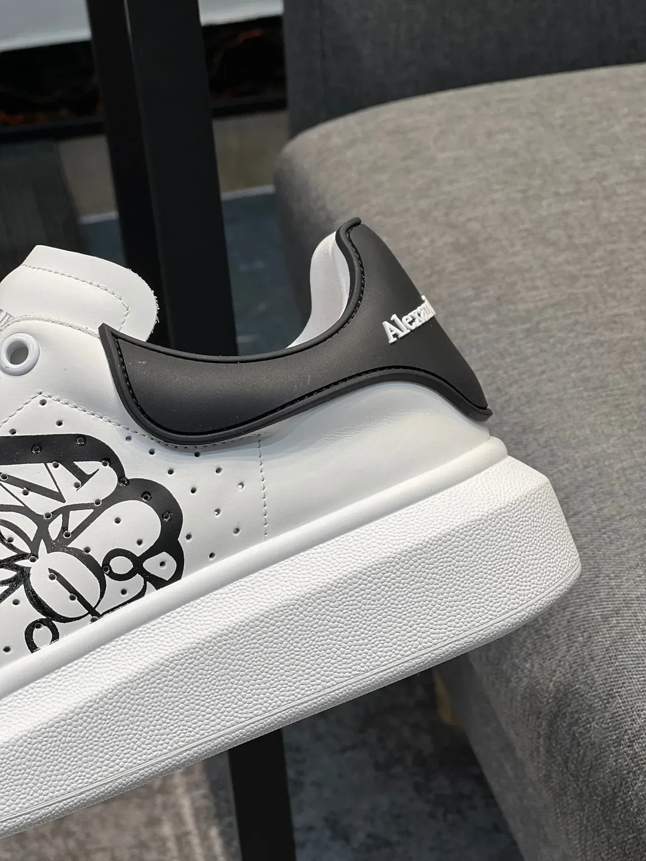 Alexander McQueen White Black Oversized Platform Sole Perforated Leather Upper Lifestyle Sneakers 8