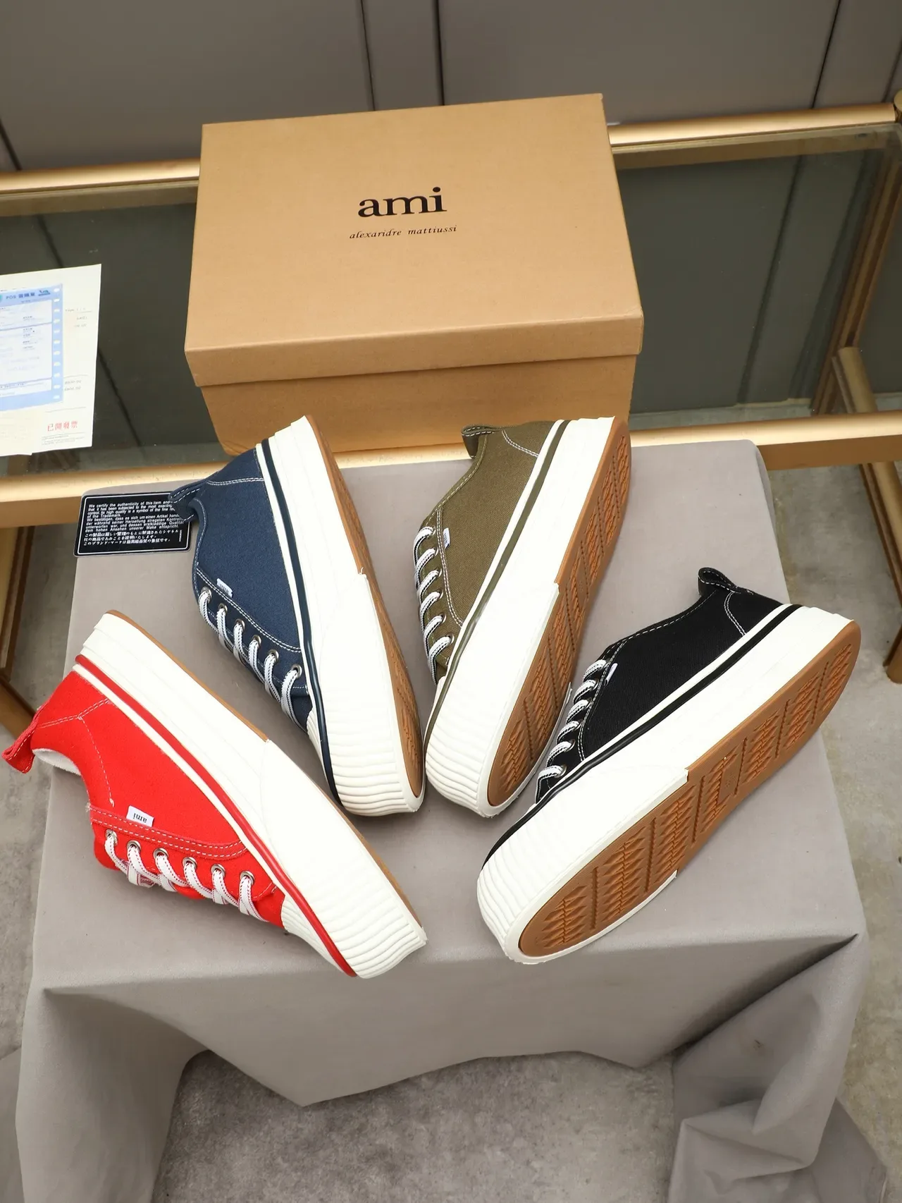 AMI Paris Platform Sneakers Red White Low-Top Suede Upper Lifestyle Sneakers 2