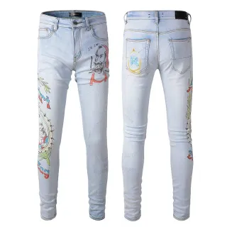 Amiri Graffiti Print Light-Wash Slim-Fit Jeans