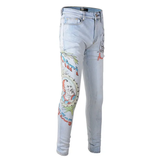 Amiri Graffiti Print Light-Wash Slim-Fit Jeans 16