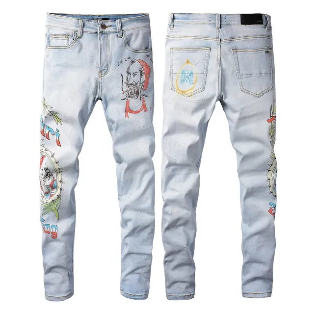 Amiri Graffiti Print Light-Wash Slim-Fit Jeans 18