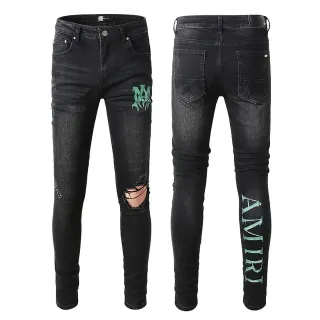 Amiri Graphic Print Distressed Black Denim Jeans