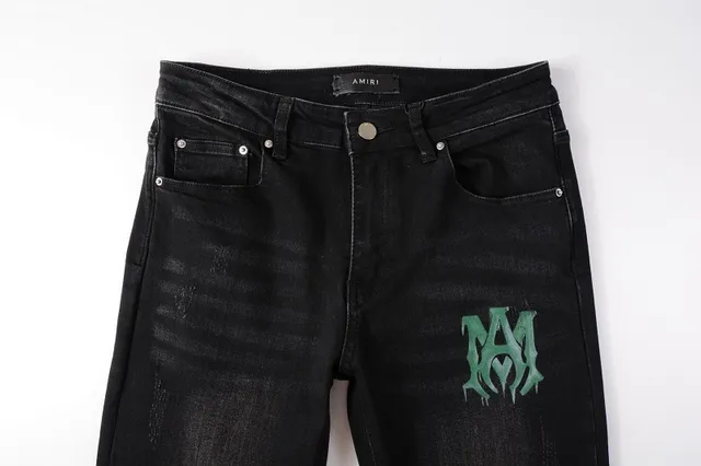 Amiri impression graphique distressed jeans en denim noir 13