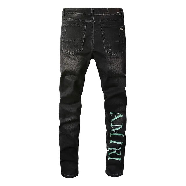 Amiri impression graphique distressed jeans en denim noir 15