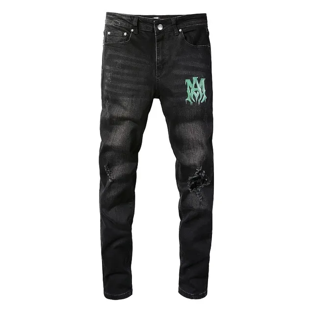 Amiri impression graphique distressed jeans en denim noir 16