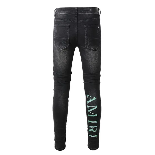 Amiri impression graphique distressed jeans en denim noir 17