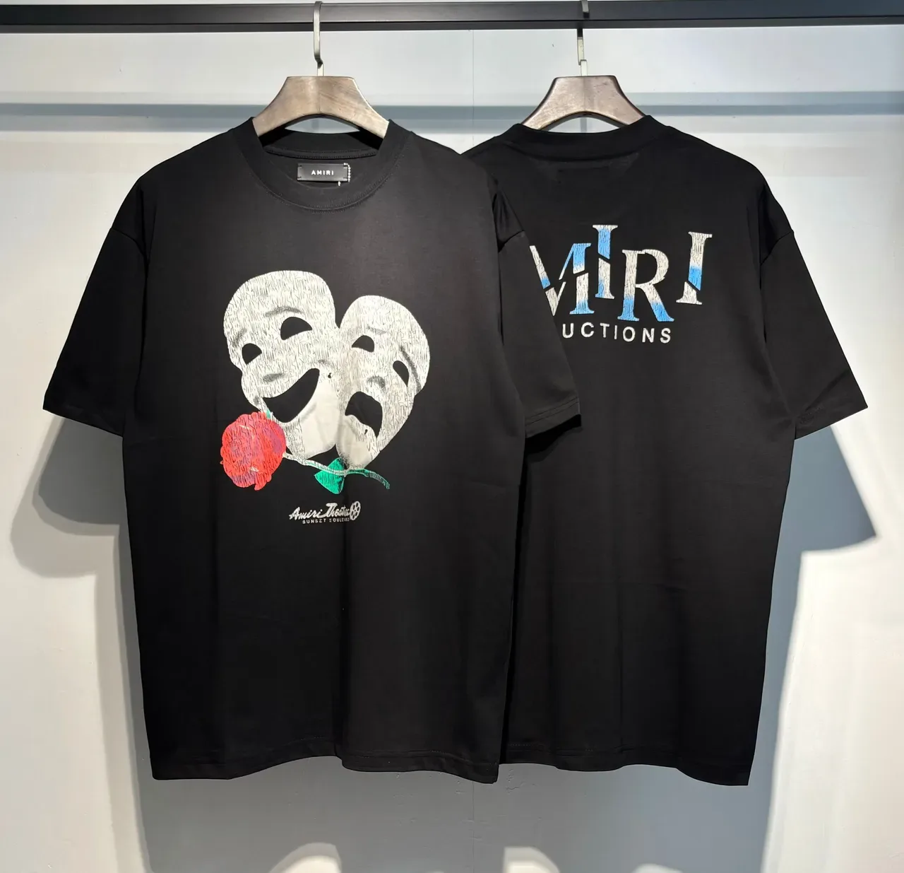 Amiri Theatre Mask and Rose Graphic Black T-Shirt 4