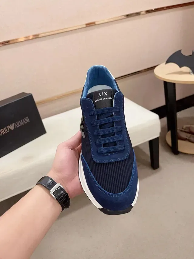 Armani Exchange Navy Blue Ribbed Knit and Suede Lifestyle Sneaker 2