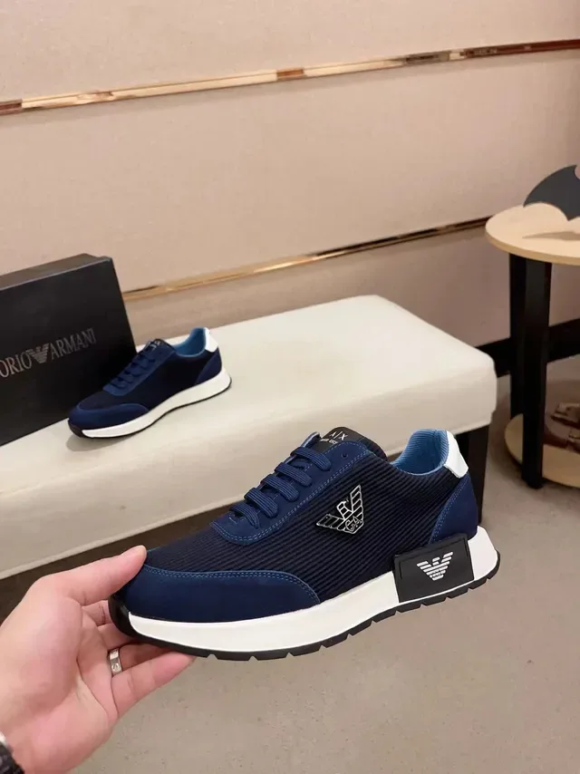 Armani Exchange Navy Blue Ribbed Knit and Suede Lifestyle Sneaker 3