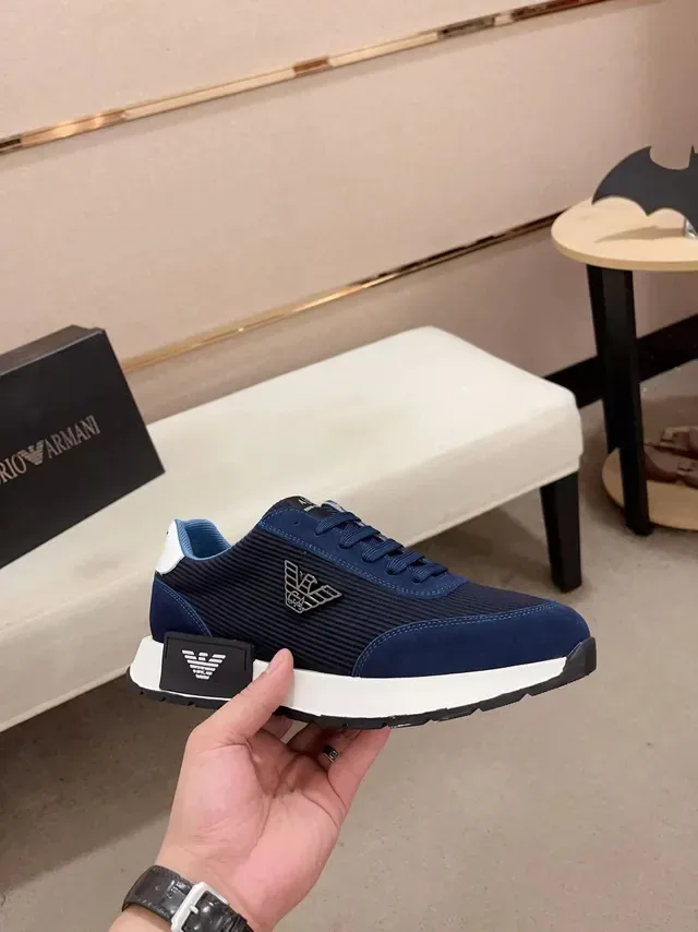 Armani Exchange Navy Blue Ribbed Knit and Suede Lifestyle Sneaker 4