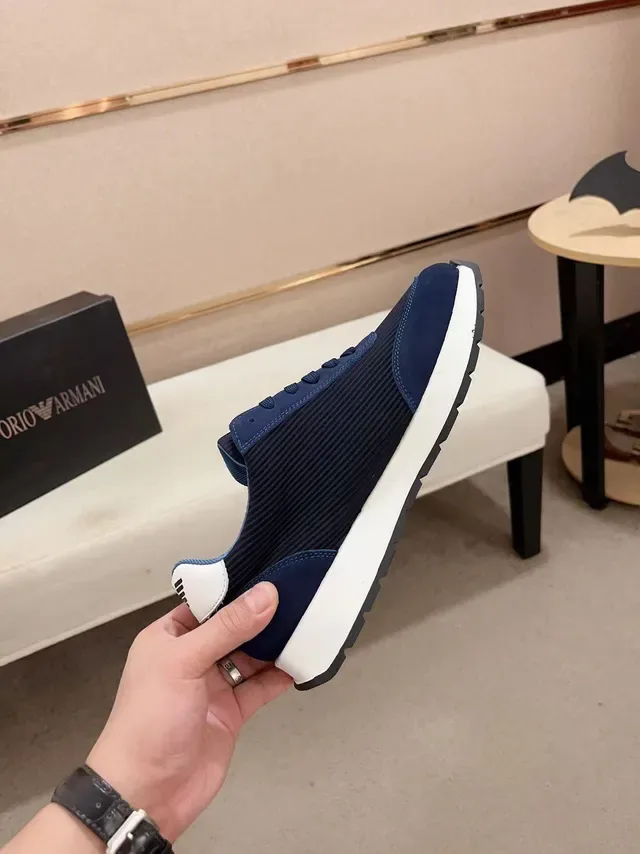 Armani Exchange Navy Blue Ribbed Knit and Suede Lifestyle Sneaker 5