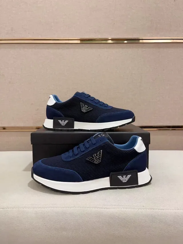 Armani Exchange Navy Blue Ribbed Knit and Suede Lifestyle Sneaker 6