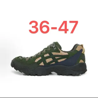 ASICS أخضر عسكري أزرق بحري مستوحى من المشي لمسافات طويلة مصمم بطبقات شبكة وسويد أحذية أسلوب حياة سنيكرز
