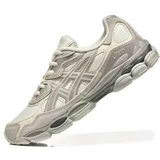 ASICS Beige Gray Layered Synthetic Cage Mesh Upper Chunky Sneakers