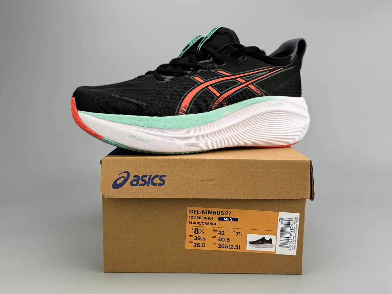 ASICS Black Orange Engineered Mesh Upper Tiger Stripe Logo Running Shoes 2
