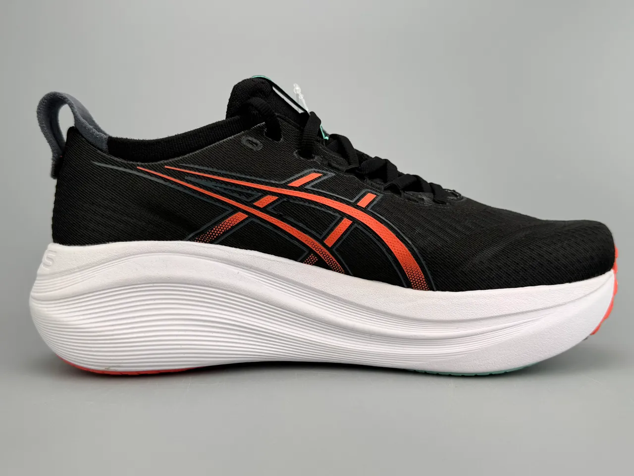 ASICS Black Orange Engineered Mesh Upper Tiger Stripe Logo Running Shoes 10