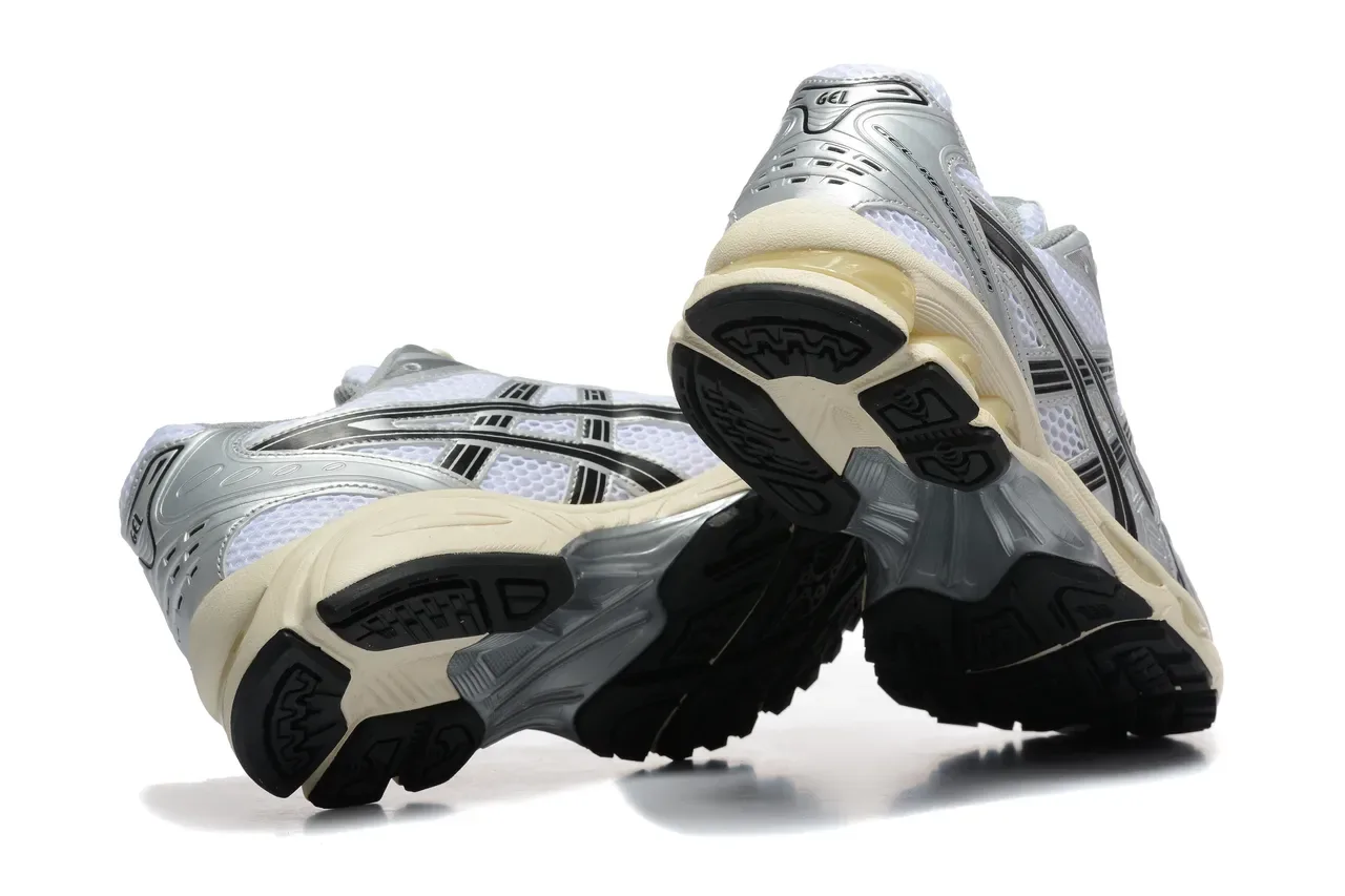 ASICS Gel-Kayano Silver Black Metallic Synthetic Overlays White Engineered Mesh Running Shoes 5