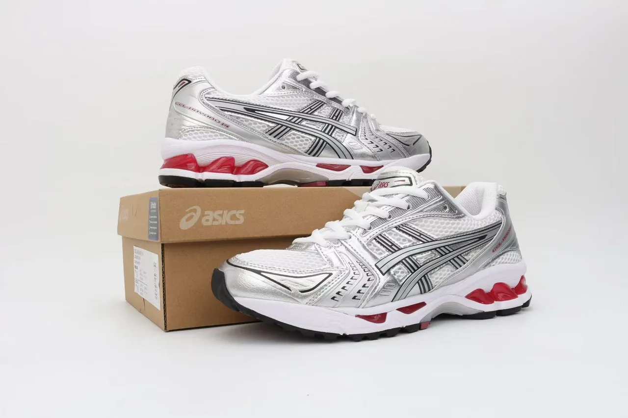 ASICS Gel-Kayano White Silver Red Running Shoes 5