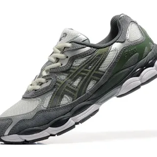 ASICS Gray Green Layered Synthetic Overlays Mesh Toebox Running Shoes